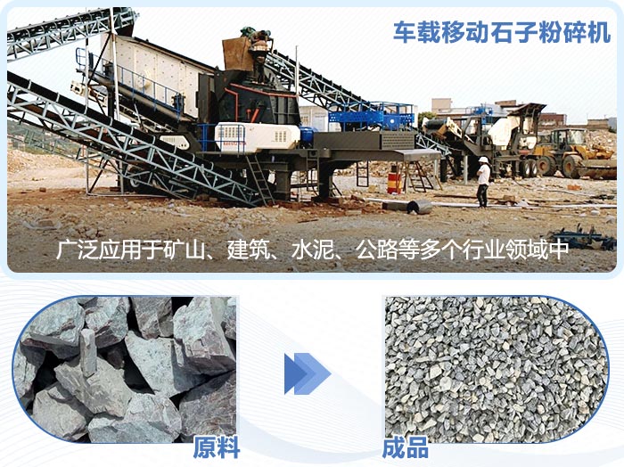車載移動(dòng)石子粉碎機(jī)現(xiàn)場及成品 車載移動(dòng)石子粉碎機(jī)現(xiàn)場及成品